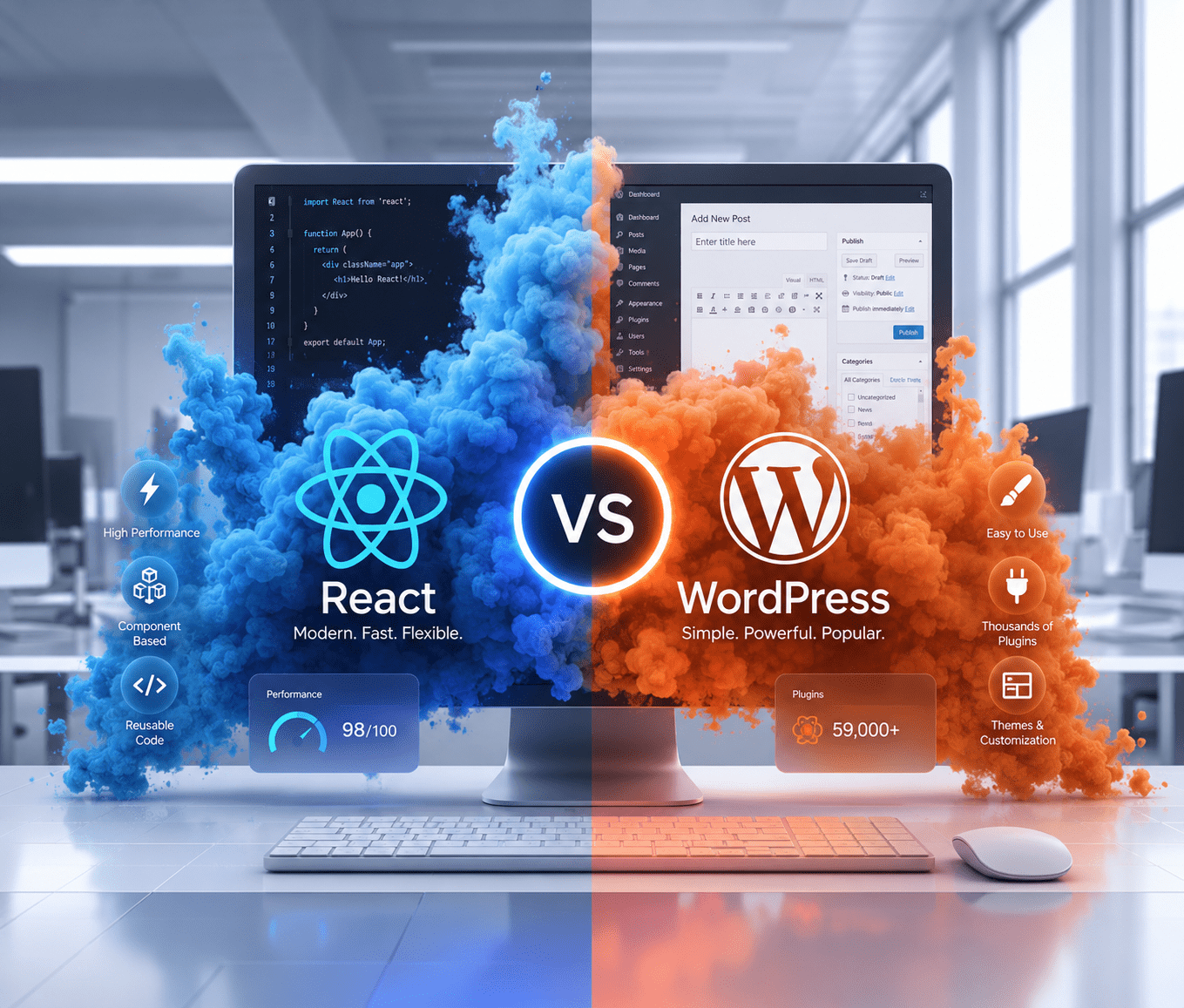 React vs WordPress comparison for business websites - Whetstonez Jeddah