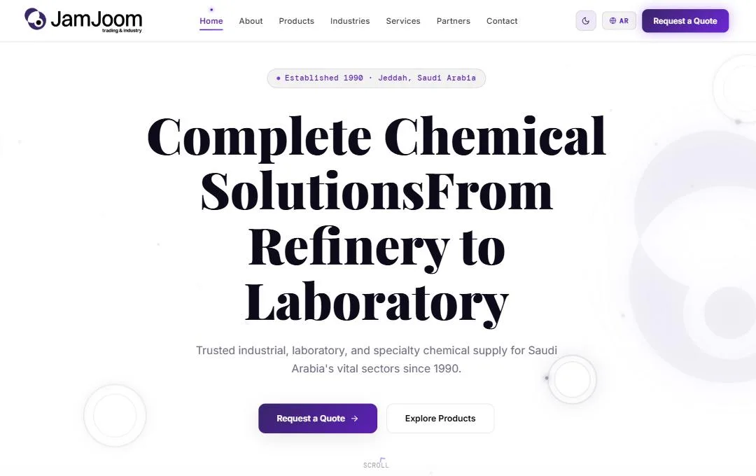 Jamjoom Trading & Industry website homepage, redesigned and developed by Whetstonez