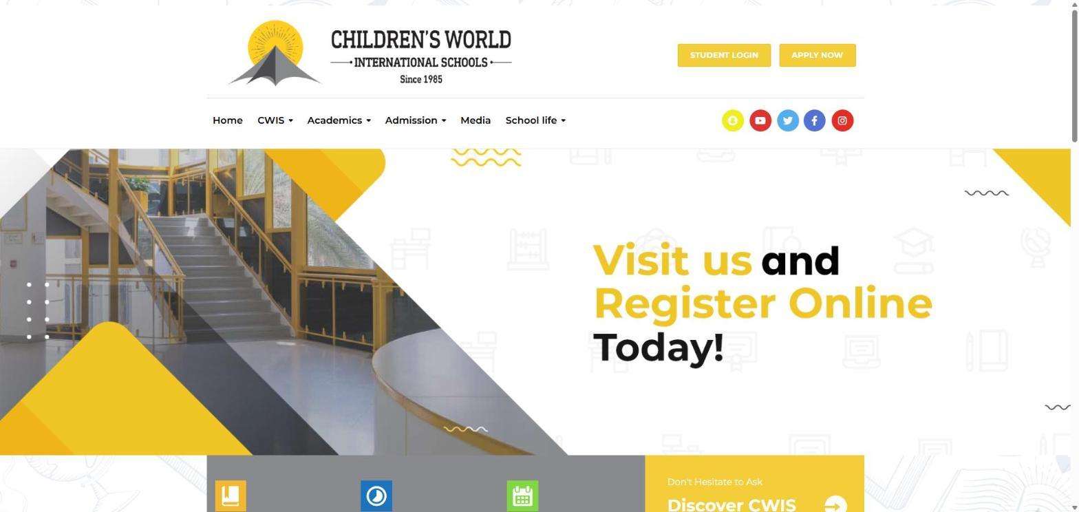 Children's World International Schools website homepage, designed by Whetstonez