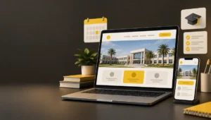 School website shown on a laptop and phone