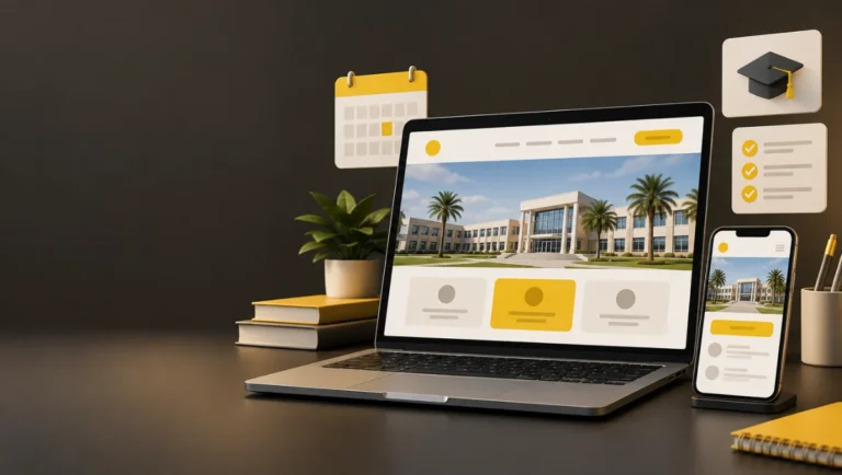 School website shown on a laptop and phone