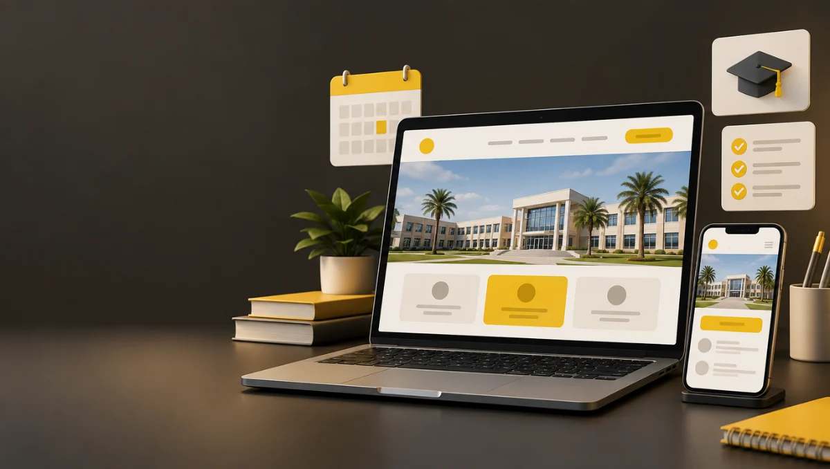 School website shown on a laptop and phone