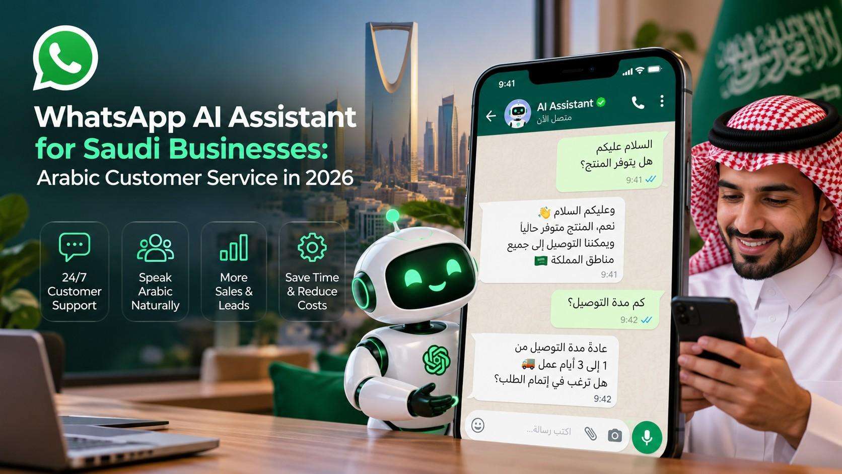 WhatsApp AI assistant for Saudi businesses answering customers in Arabic